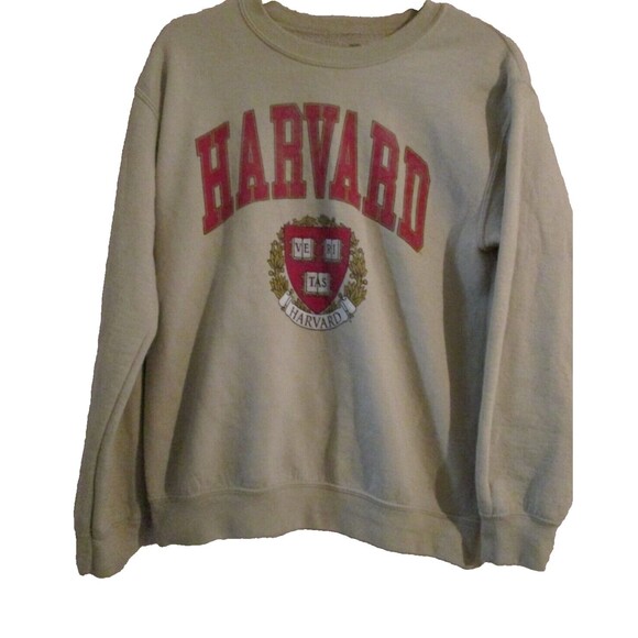 HARVARD University Sweatshirt Size Small Women Tan College Logo Long Sleeve - Picture 1 of 3